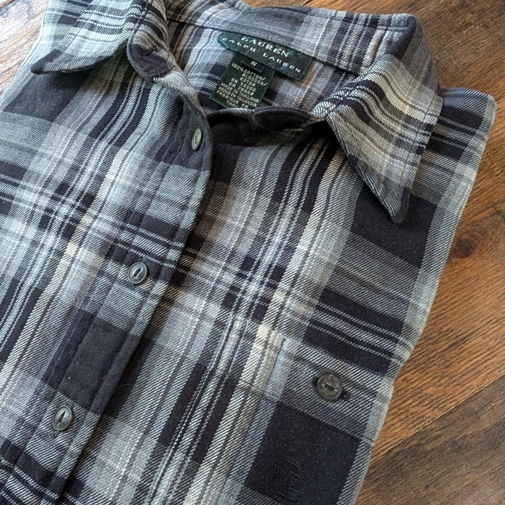 Ralph Lauren Black and Gray Plaid Button Down Shirt